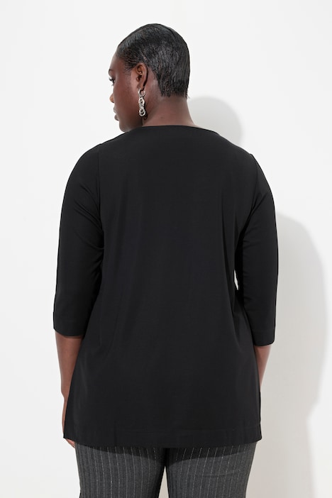 Shirt, Perlenstickerei, A-Linie, Rundhals, 3/4-Arm