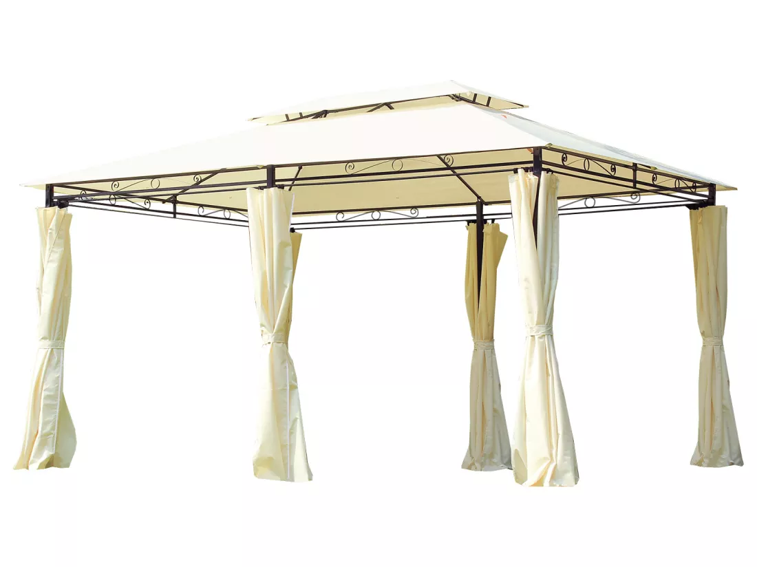 Tonnelle barnum pavillon de jardin style colonial double toit toiles latérales amovibles 3L x 4l x 2,65H m crème