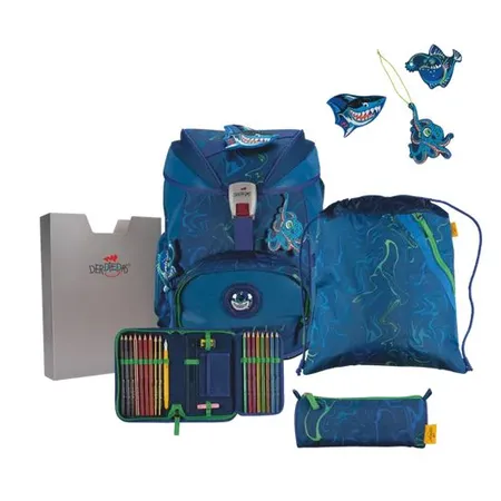 DerDieDas Schulrucksack-Set ErgoFlex Exklusiv Superflash Water Splash, 5-teilig