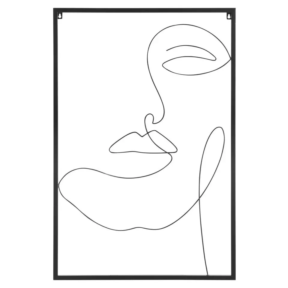 Wanddeco Face - zwart - metaal - 60x40 cm