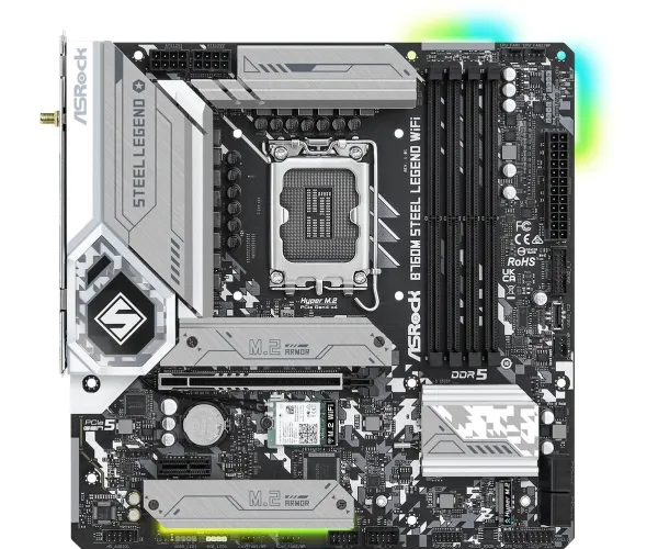 ASRock B760M Steel Legend WiFi - Bundkort - micro ATX - LGA1700 sokkel - B760 Chipset - USB-C 3.2 Gen2, USB 3.2 Gen 2, USB 3.2 Gen 1 - 2.5 Gigabit LAN, Wi-Fi 6E, Bluetooth - onboard grafik (CPU påkrævet) - HD Audio (8-kanaler)