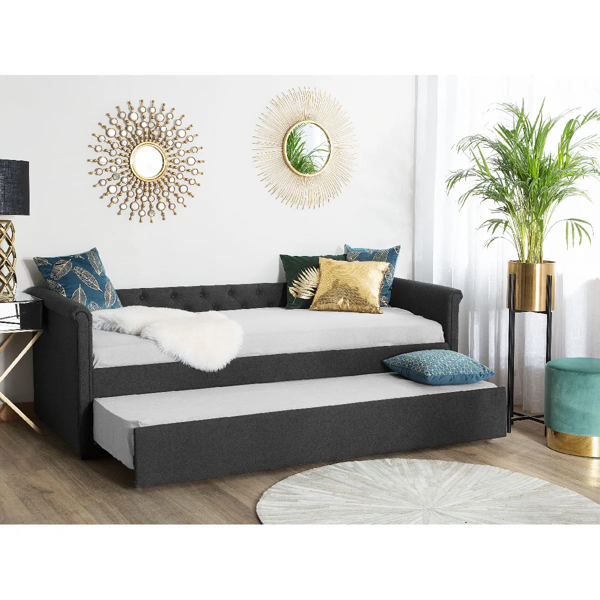 BELIANI Lit avec sommier LIBOURNE Gris foncé