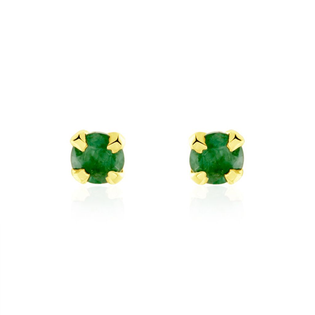Boucles D'oreilles Puces Jardin Serti Griffe Or Jaune Emeraude