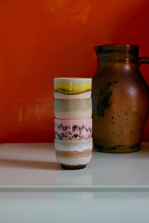 HKliving 70's Ceramic koffiekop set van 4 java