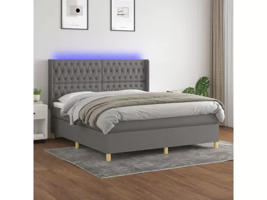 Sommier tapissier et matelas et LED Gris foncé 160x200 cm Tissu