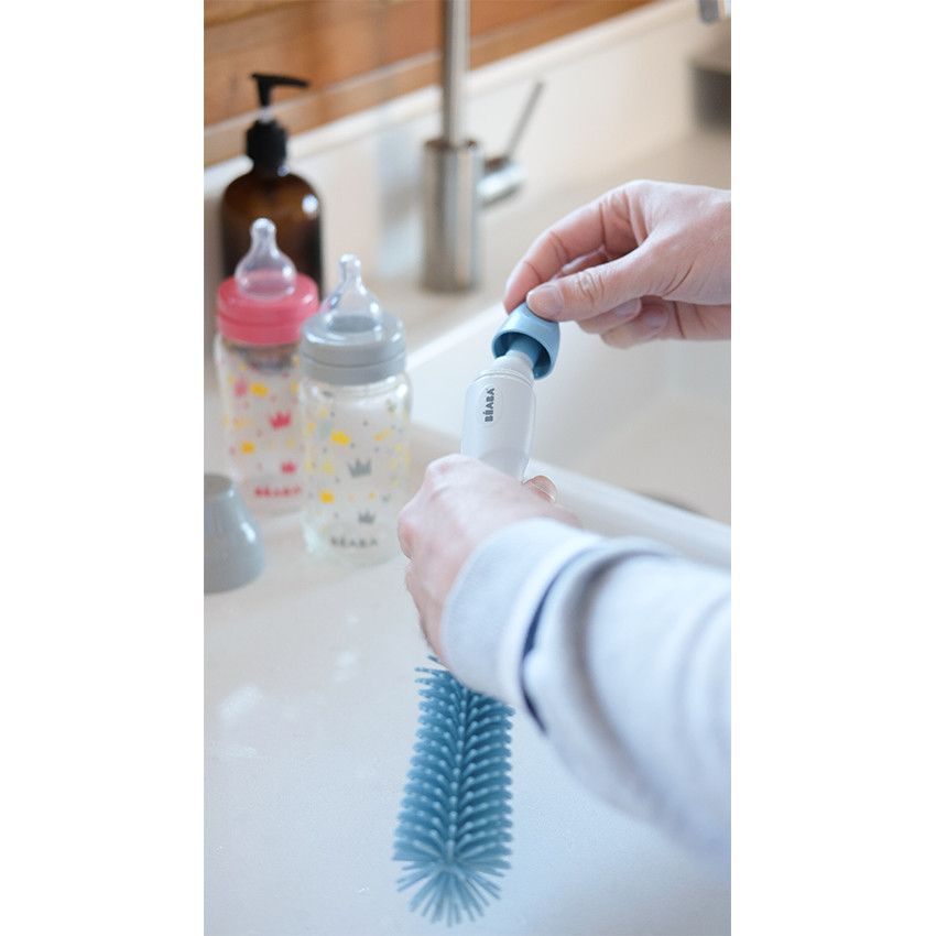 Goupillon en silicone - Bleu - Ecru
