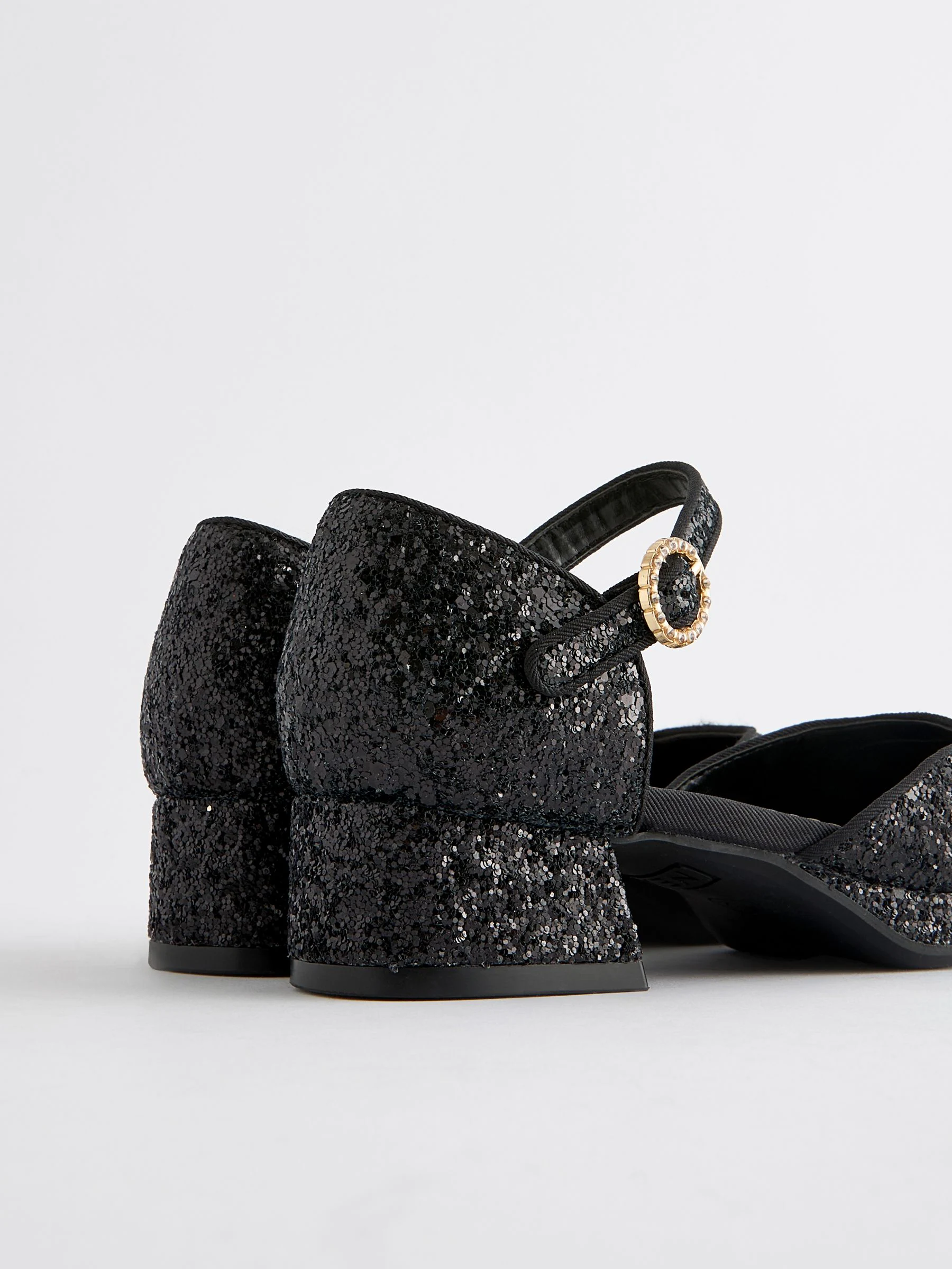 Zwarte glitter - Gelegenheidsschoenen met plateauzool en hak