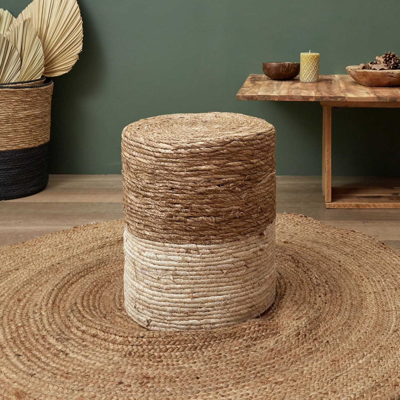 Home Deco Factory Pouf tréssé sable/beige - 35x41x35 cm