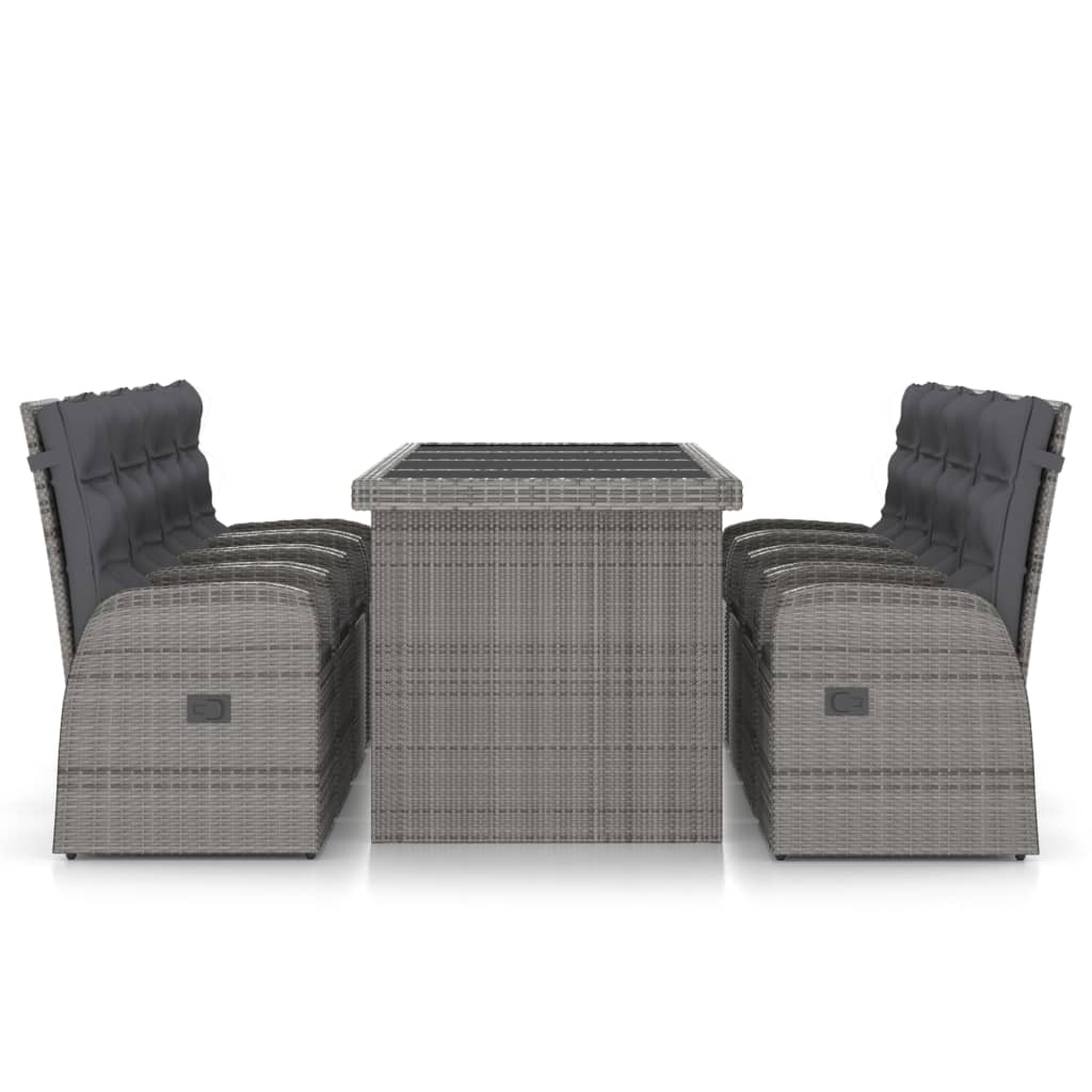 Mobilier à dîner jardin 9 pièces avec coussins résine tressée gris
