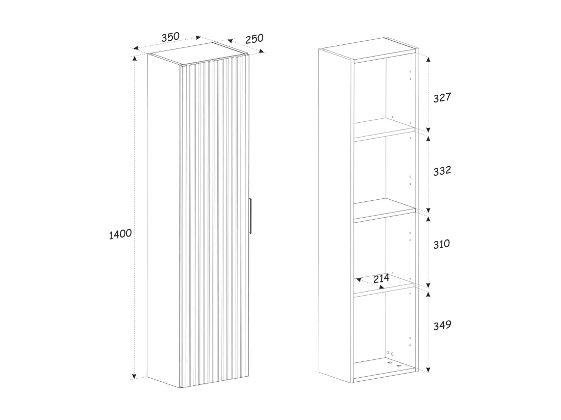 Meuble de salle de bain suspendu strié avec vasque à encastrer et colonne - Naturel clair et noir - 80 cm - MADELA