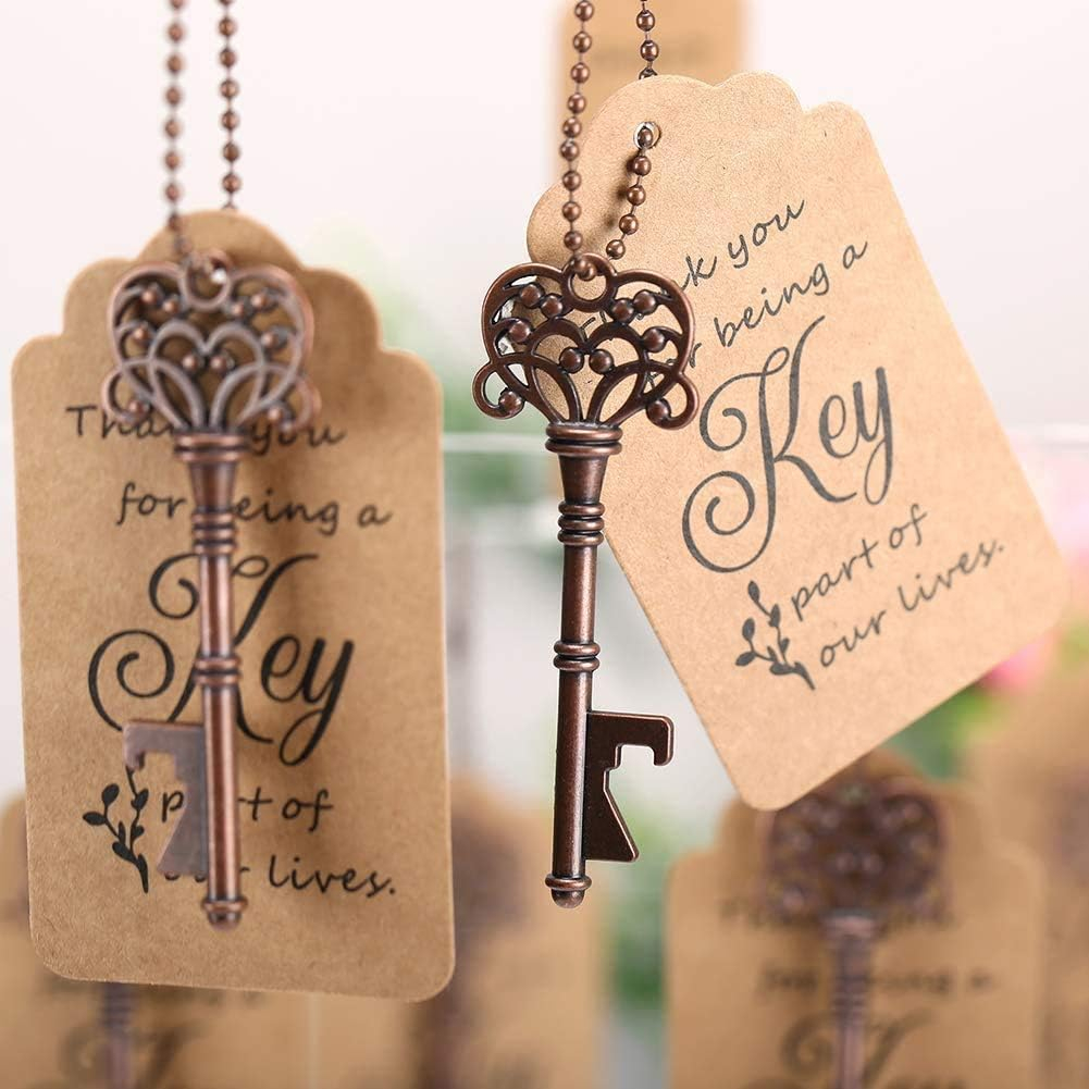 (150-tlg. Set) Hochzeit Gast Geschenk Vintage Party Papier Anhänger / Schlüssel mit Flaschenöffner / Kugelkette - Bronze / Braun