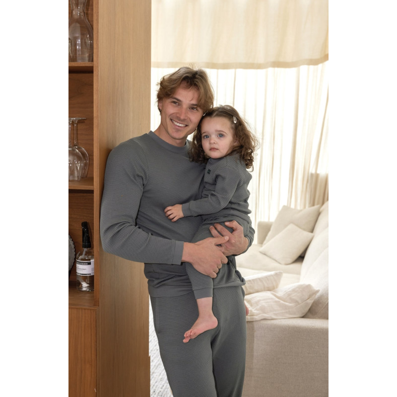Feetje pyjama volwassenen wafel Family Edition Zeegroen