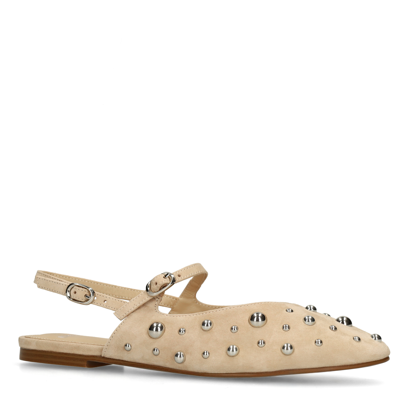 Beige suède slingbacks met zilveren studs