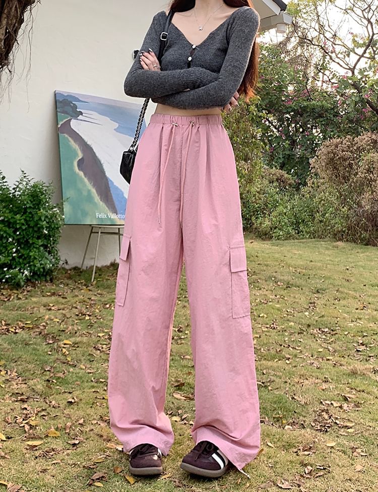 Ashlee - Hoge taille effen wijde broek
