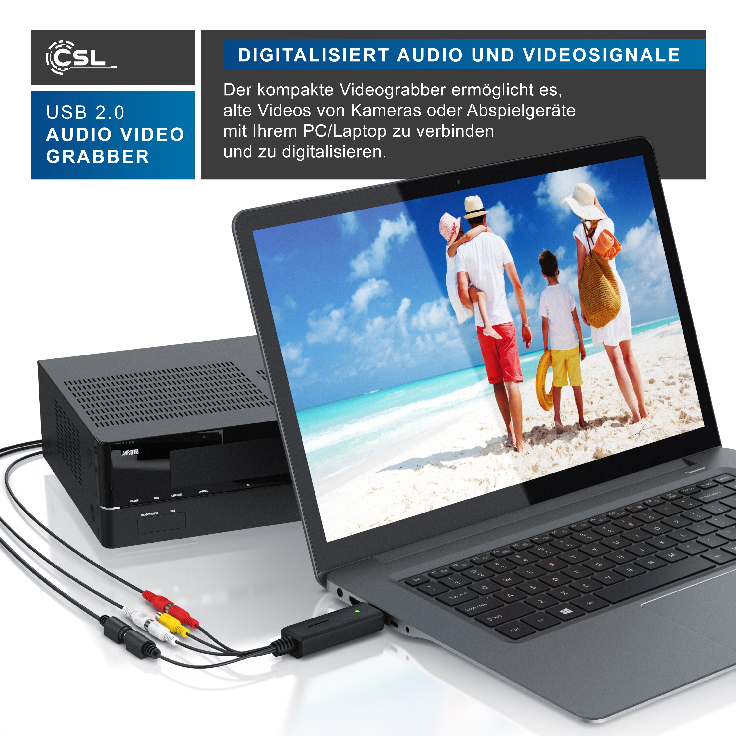CSL Video Grabber USB Typ A, S-Video, Composite CVBS, Cinch zu USB 2.0 Typ A Stecker, USB Videograbber Audio Video Konverter, PAL NTSC, VHS zu DVD