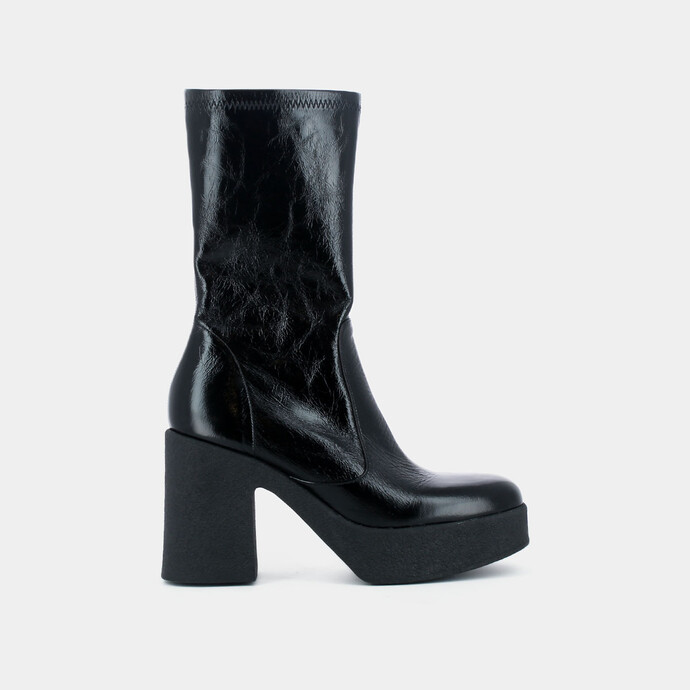 Bottines à plateformes  en cuir vieilli noir