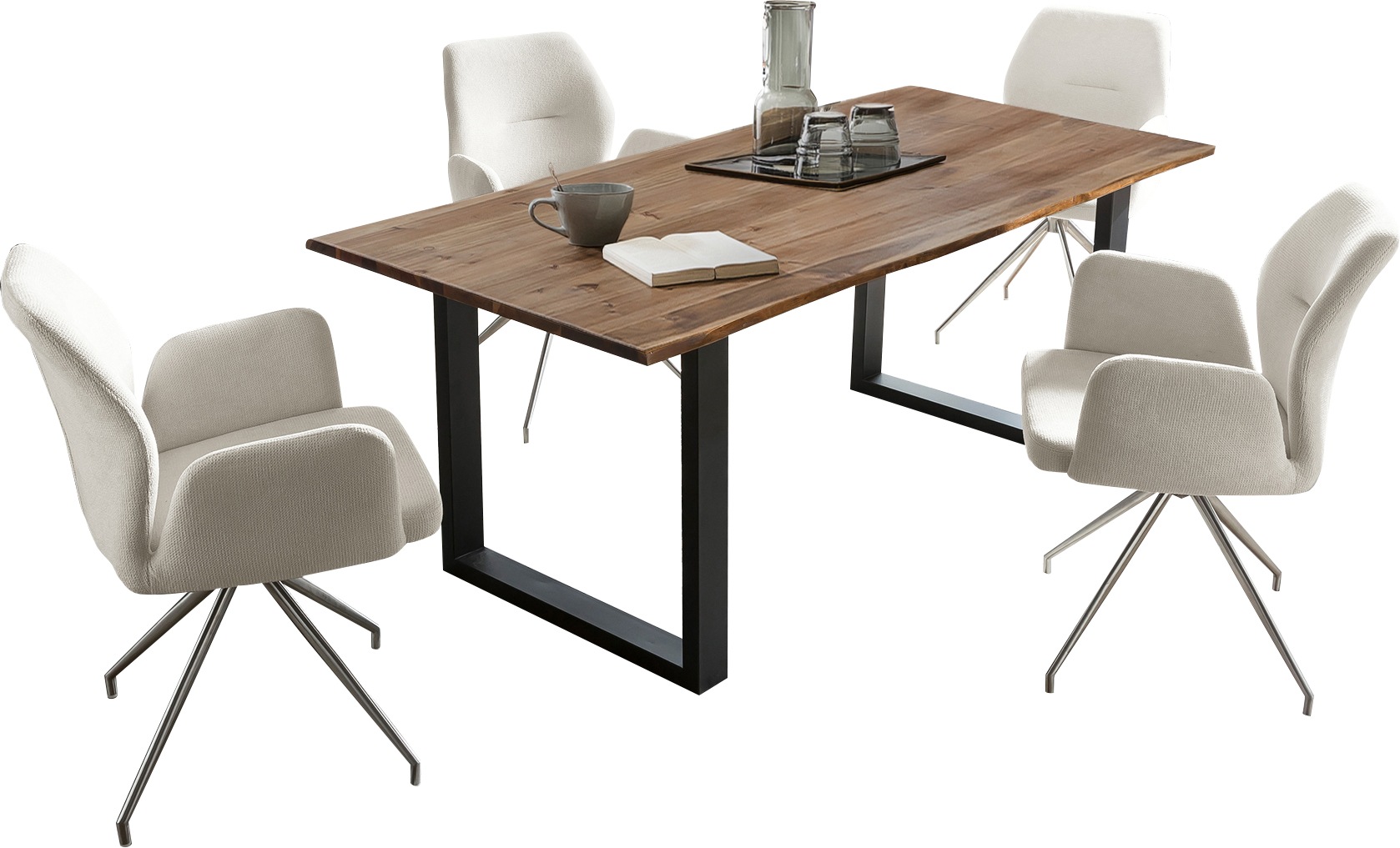 SalesFever Essgruppe »Stilvolle Sitzgruppe« Set, 5 Stk. tlg. 5-teiliges Set: Behandelte Tischplatte mit seidenmattem Finish