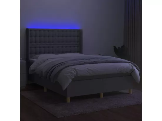 Sommier tapissier et matelas et LED Gris clair 140x190 cm Tissu