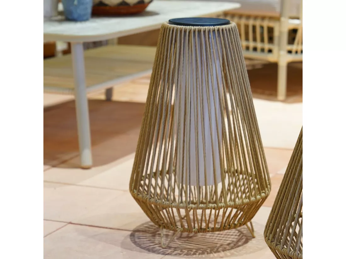 Lanterne solaire SALOMEA TALL Beige Rotin 30 x 30 x H 47cm