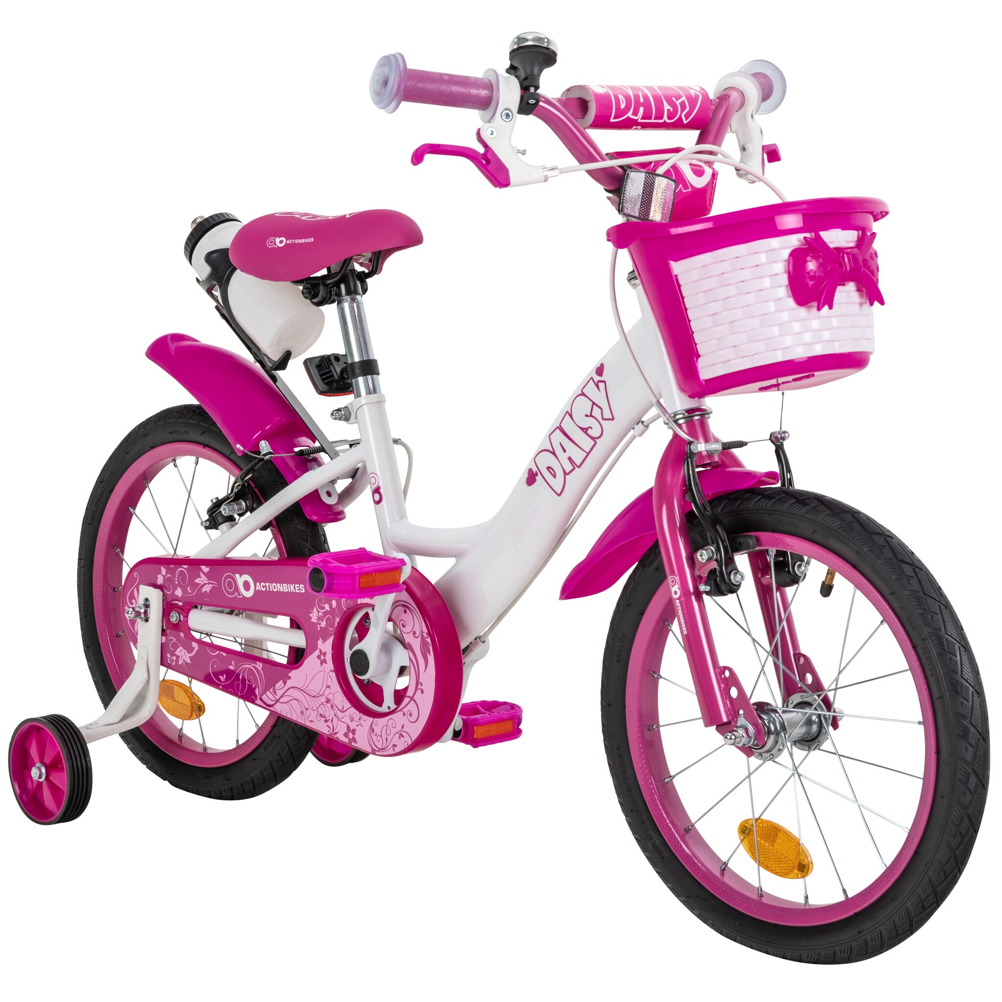 Actionbikes Kinderfahrrad Daisy 16 Zoll, pink, Stützräder, Korb, V-Brake-Bremsen, Antirutschgriffe (East)