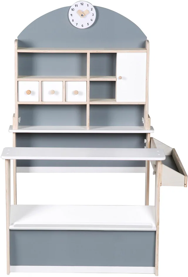 roba® Kaufladen »Verkaufsstand, weiss/grau/naur« mit Uhr