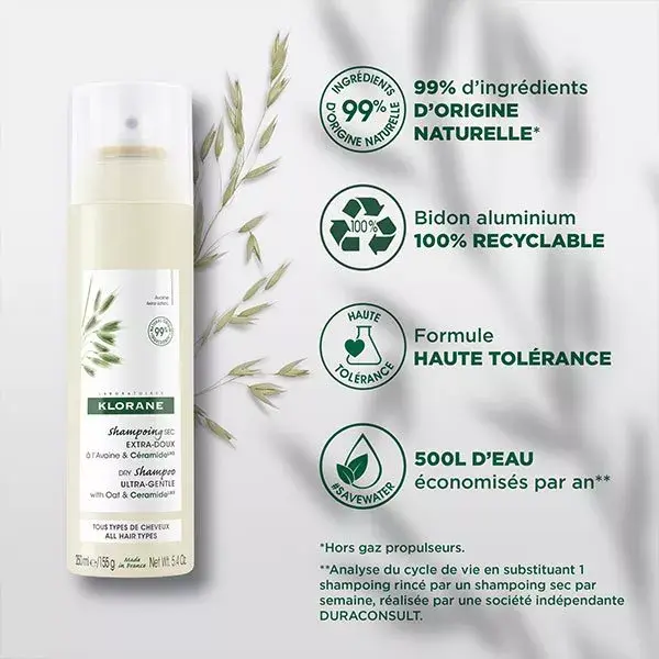 Klorane Duo Spray Shampoo Seco Extra Suave com Aveia e Ceramida - Pacote com 2 x 150ml
