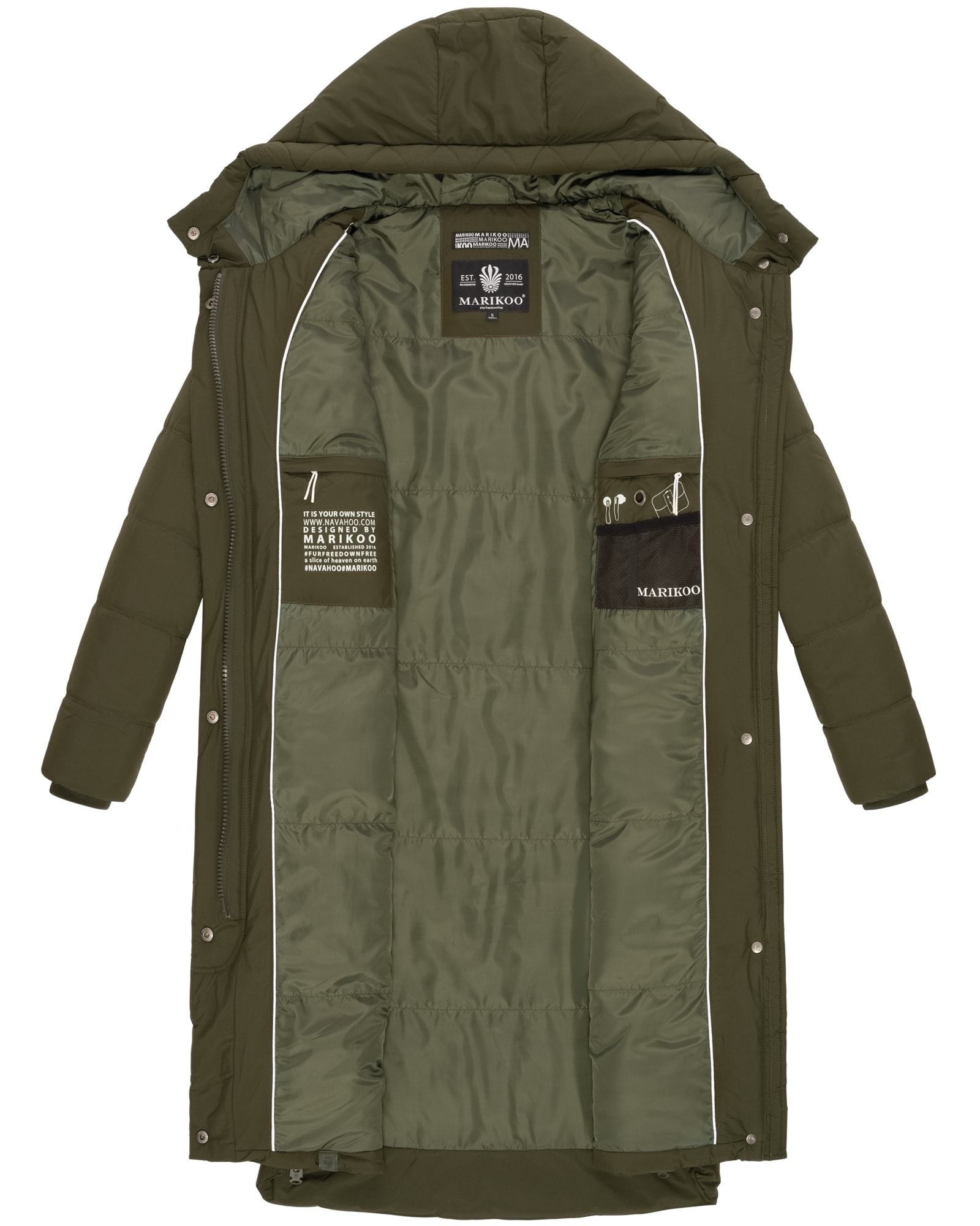 MARIKOO Damen Winter Steppmantel Stepp Jacke Mantel Parka warm mit Kapuze Soranaa