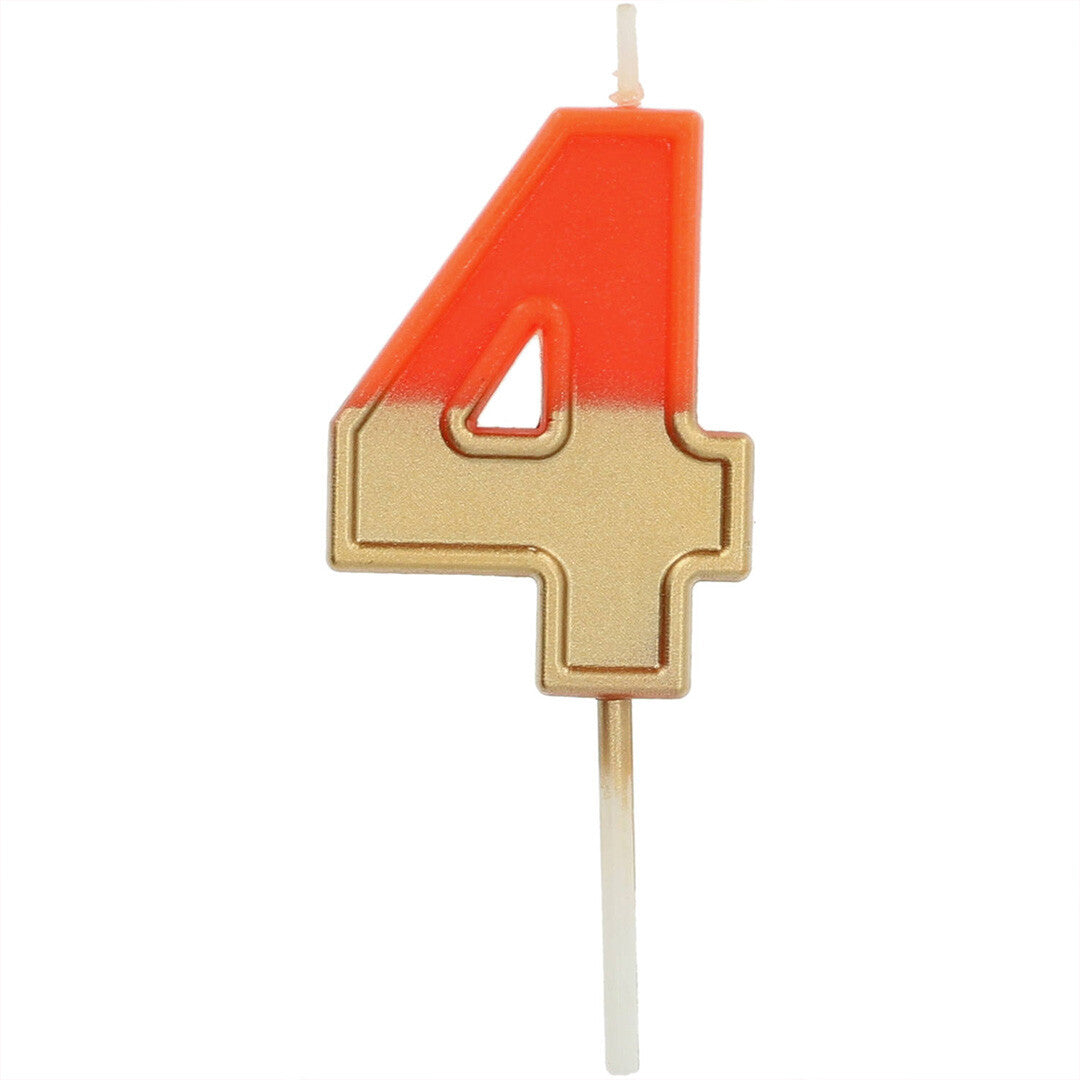 Verjaardagskaars oranje goud - 4 jaar