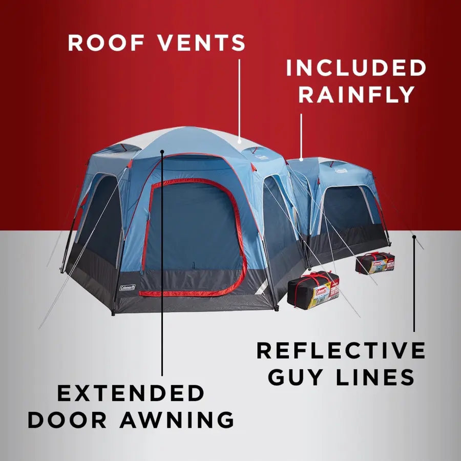 3-Person & 6-Person Connectable Tent Bundle with Fast Pitch Setup, Set of 2, Blue