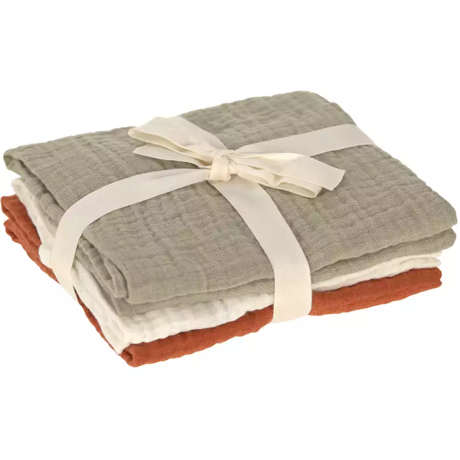 LÄSSIG Mulltücher M 3er Pack Little Forest olivemilkyrust 60 x 60 cm