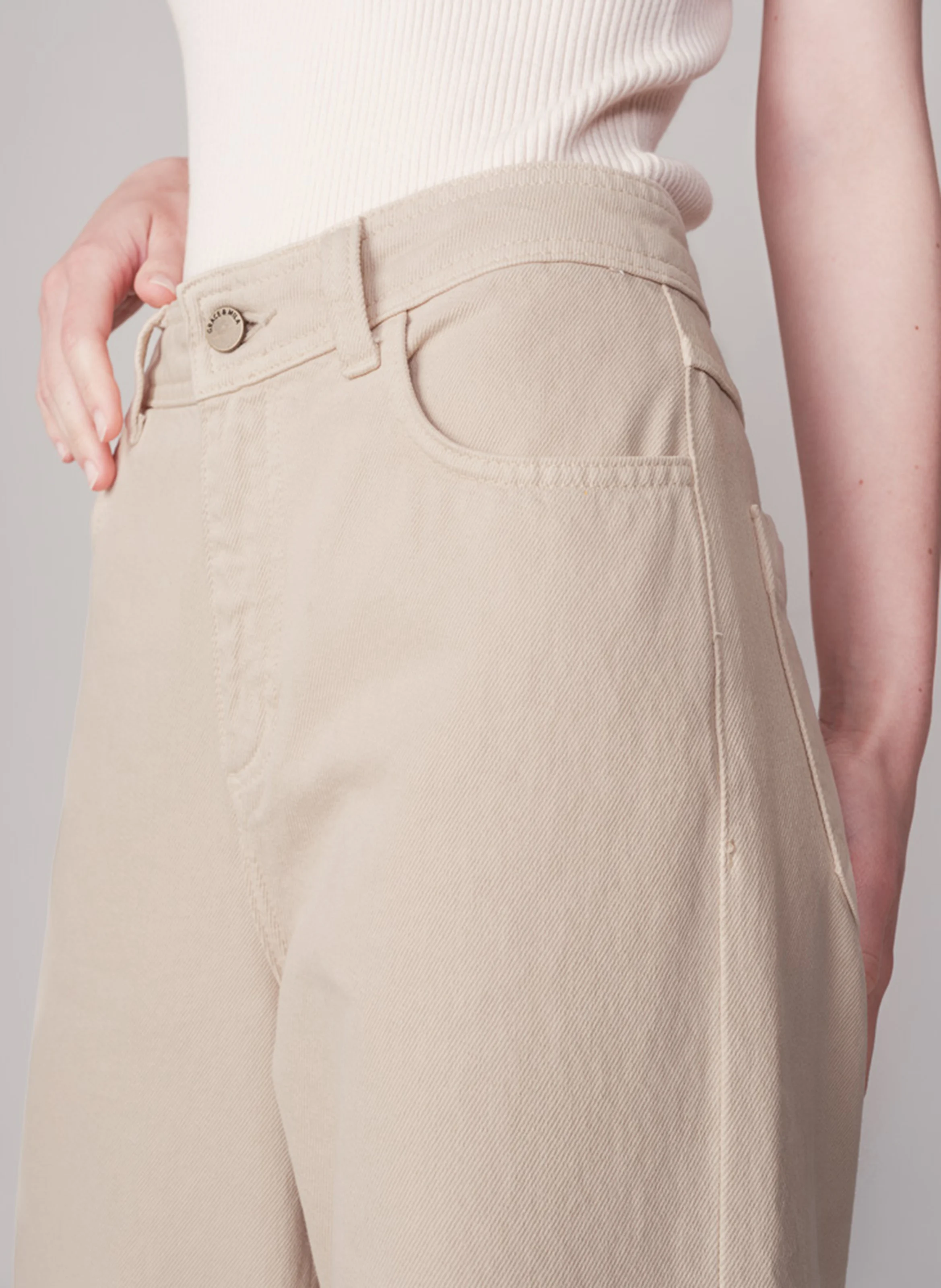 95 - Jean large taille haute en coton | Beige