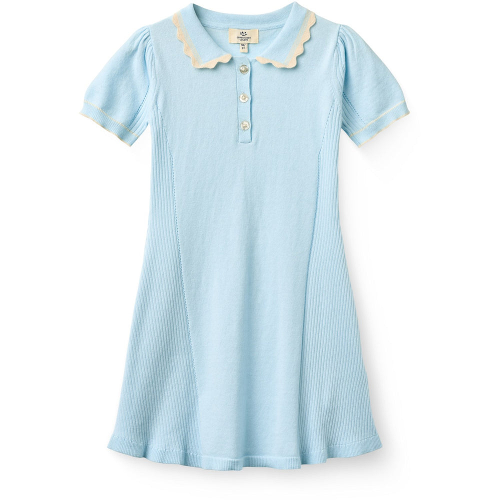 Køb COPENHAGEN COLORS Ice Blue Comb Strikket Peplum Kjole