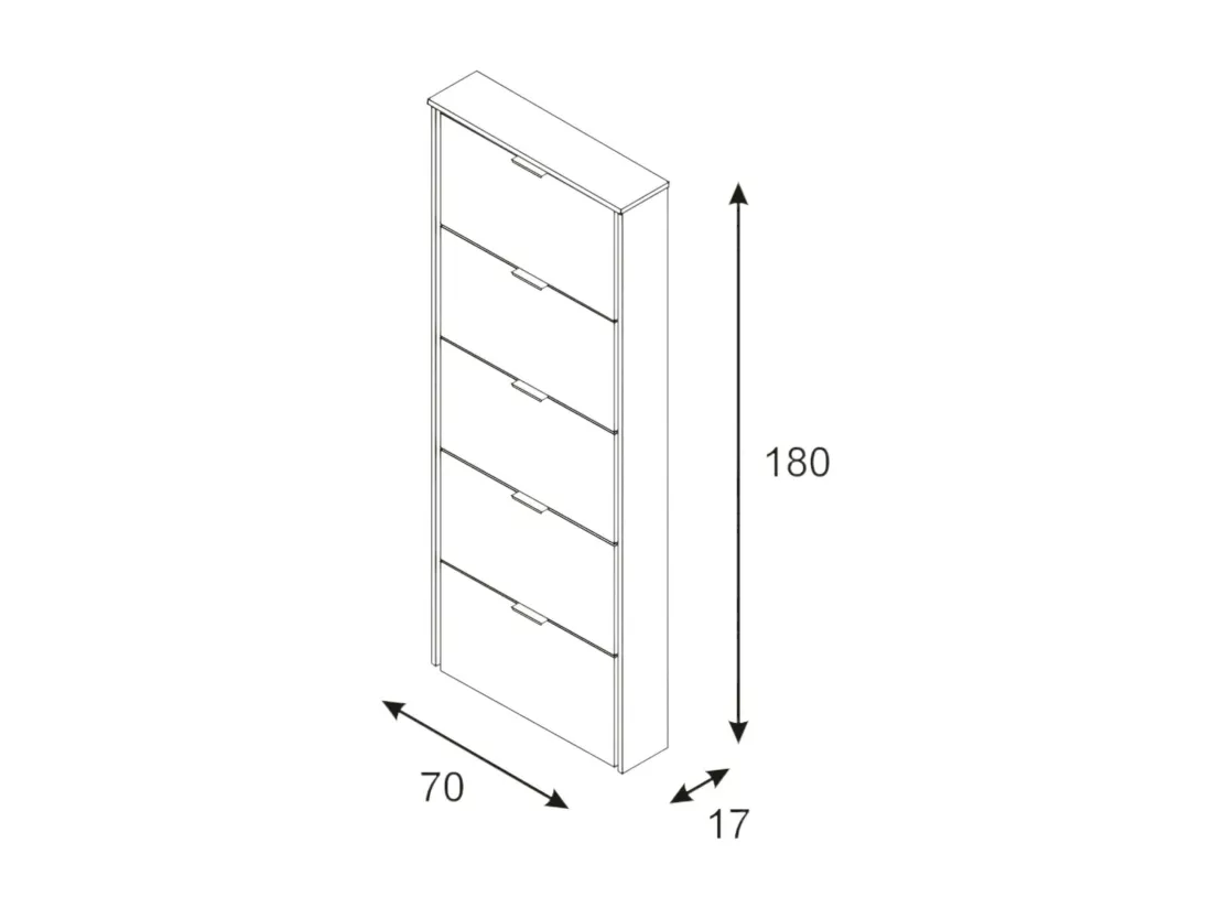 Étagère à chaussures Washington, Armoire à chaussures avec 5 portes pliantes, Étagère à chaussures d'entrée haute, Étagère à chaussures moderne, 70x17h180 cm, Blanc brillant