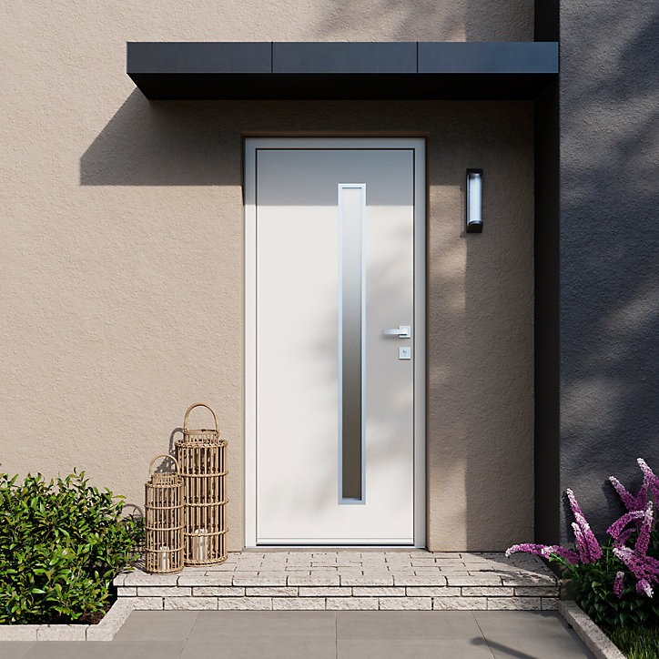 Porte d'entrée FORTIA acier blanc RAL 9003 Pasni 96 x h.218 cm poussant droit
