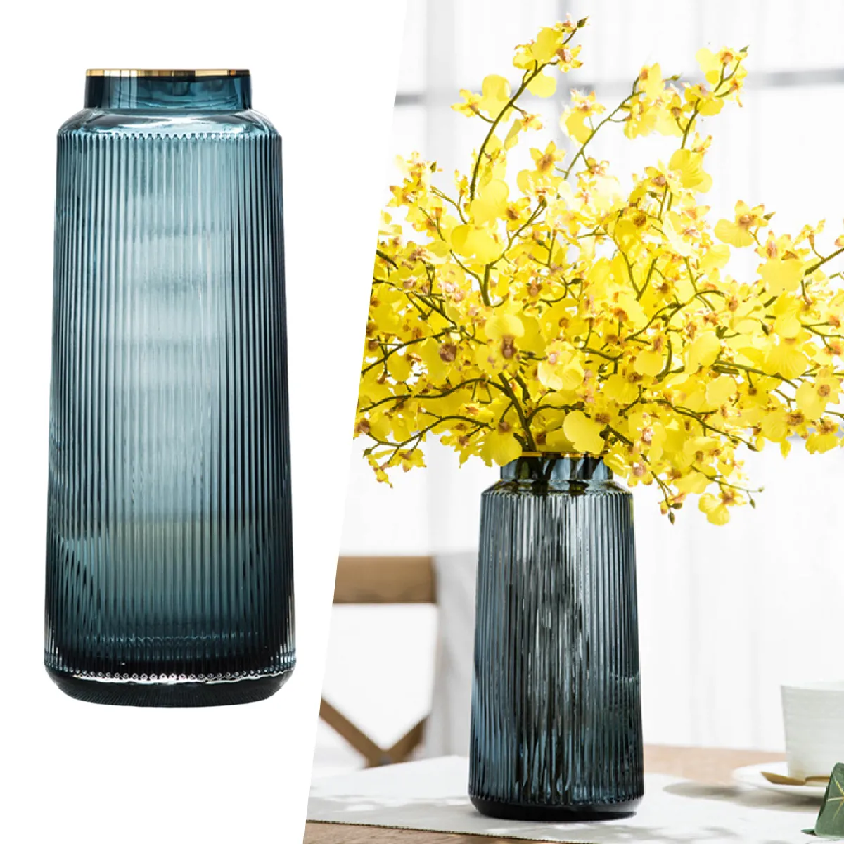 Vase En Verre - Décoration Bleu 30cm