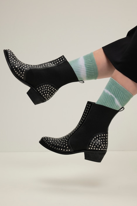 Cowboy-Stiefeletten, Leder, Ziernieten, Elastikeinsätze, Weite H