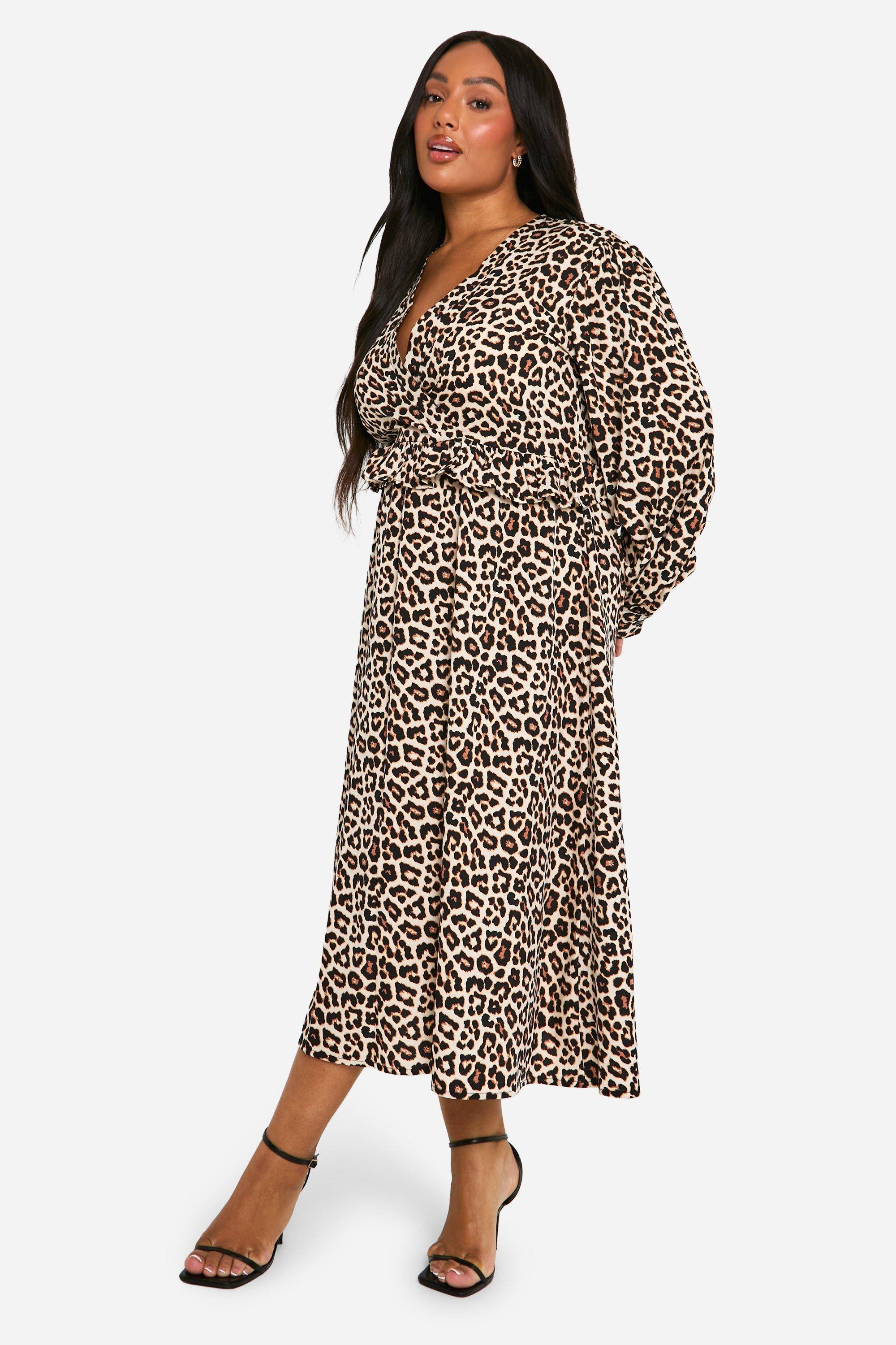 boohoo Robe Midi Portefeuille Léopard Tissé Plus