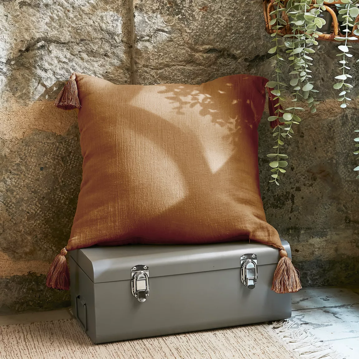 Coussin carré gaze de coton (40 x 40 cm) Gaïa Camel