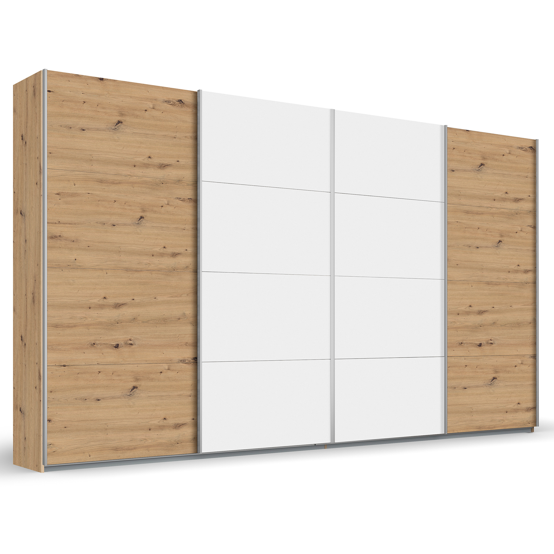 Schwebetürenschrank - Artisan Eiche - Weißglas - 361 cm