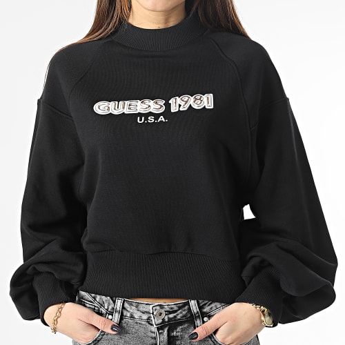 Sweat Col Cheminée Crop Femme W3RQ06-KBK30 Noir Argent