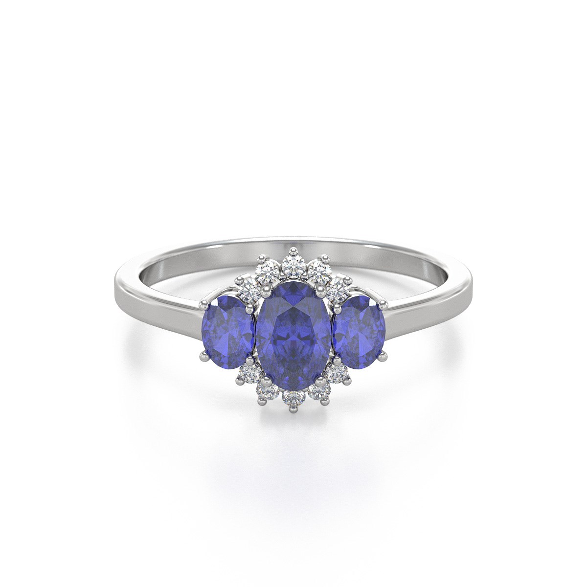 Bague ADEN Or 585 Blanc Tanzanite et diamants 1.358grs