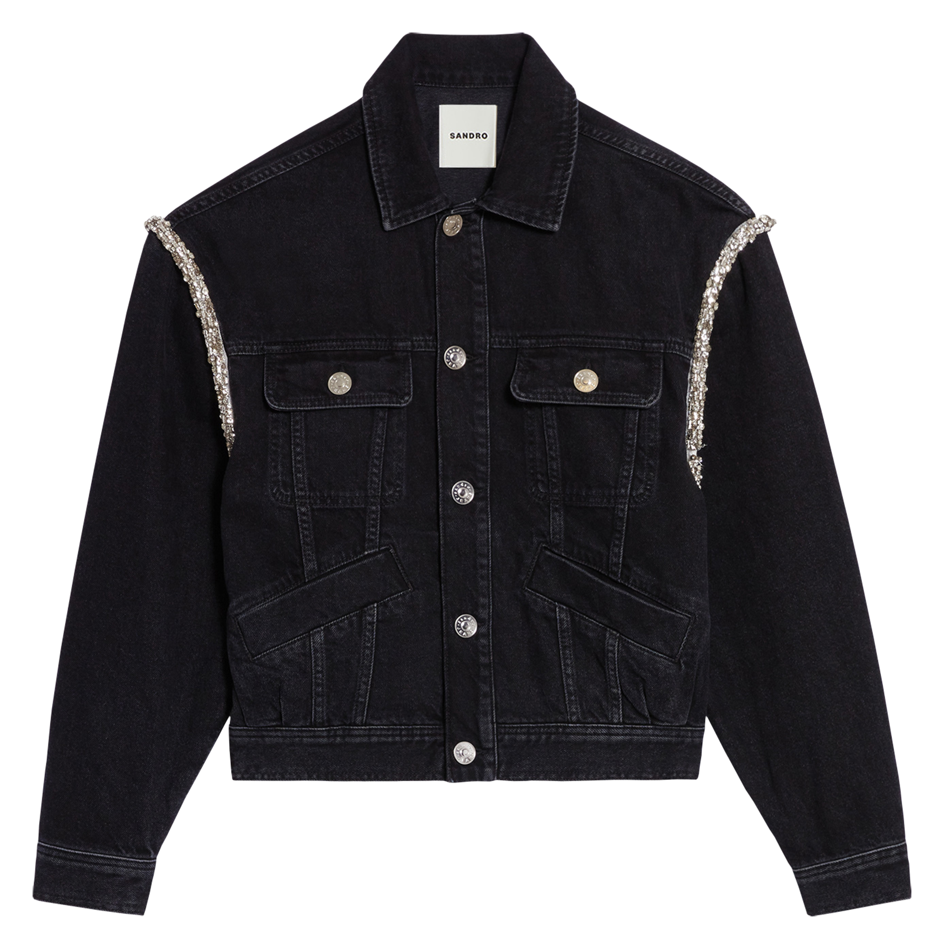 Veste en jean col classique avec strass | Noir