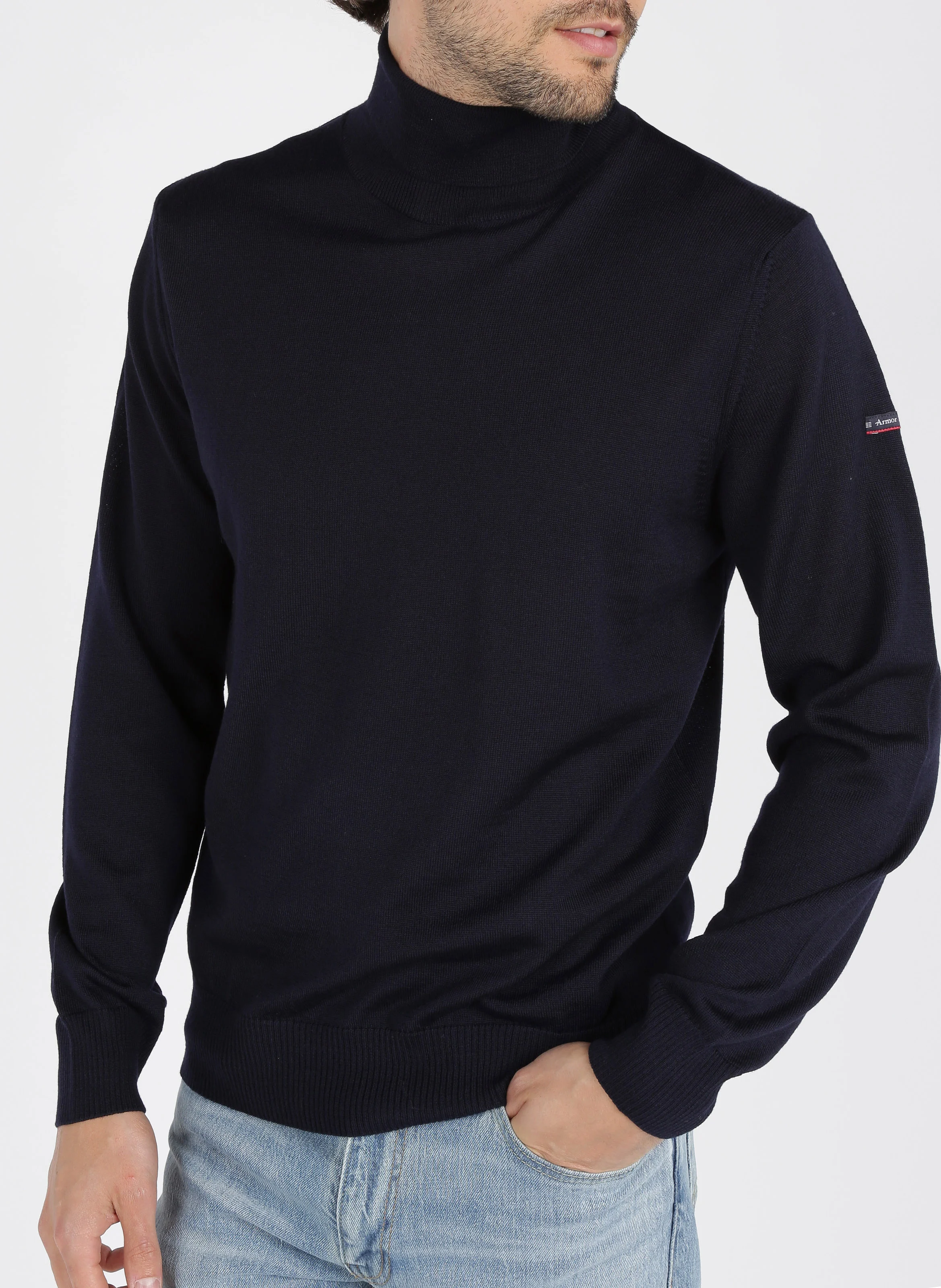 Pull col roulé regular-fit en laine | Bleu