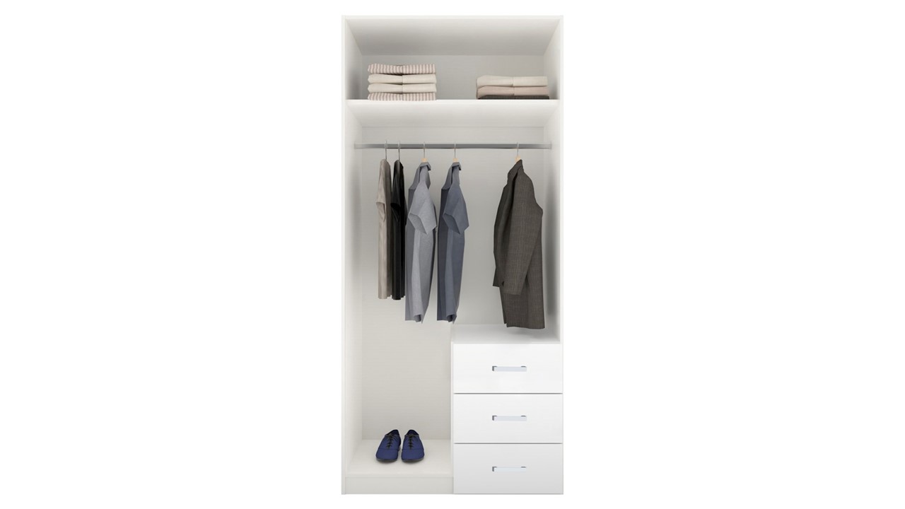 Draaideurkast Compact met laden en houten deuren wit