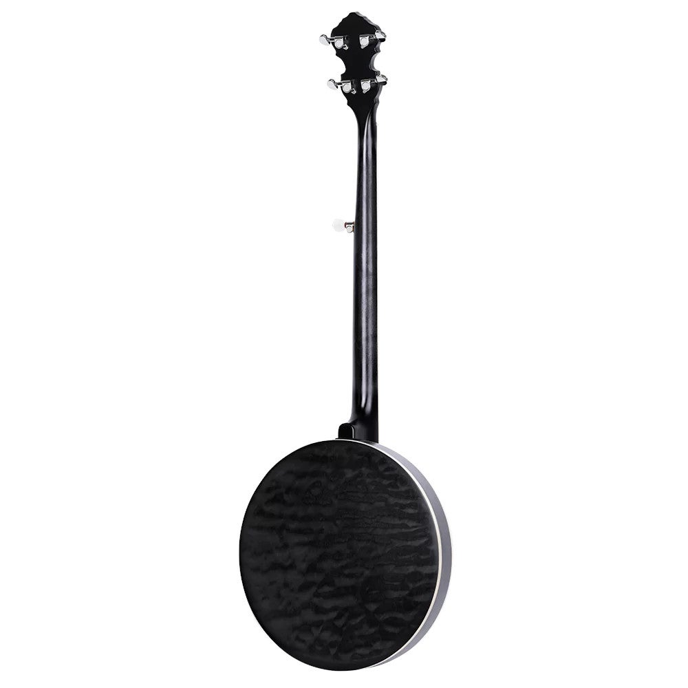 Ortega Falcon Series 5-string Lefthanded Banjo Transparent Charcoal linkshandige elektrisch-akoestische banjo met gigbag