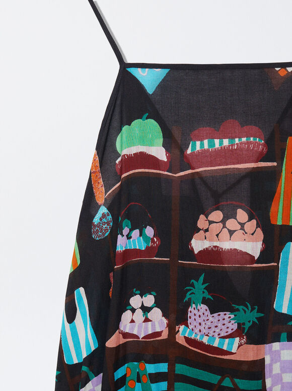 Vestido de algodão estampado - Multicolorido
