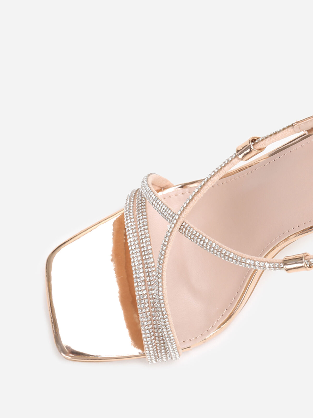 Sandales à talon fin et brides en strass- Doré rose