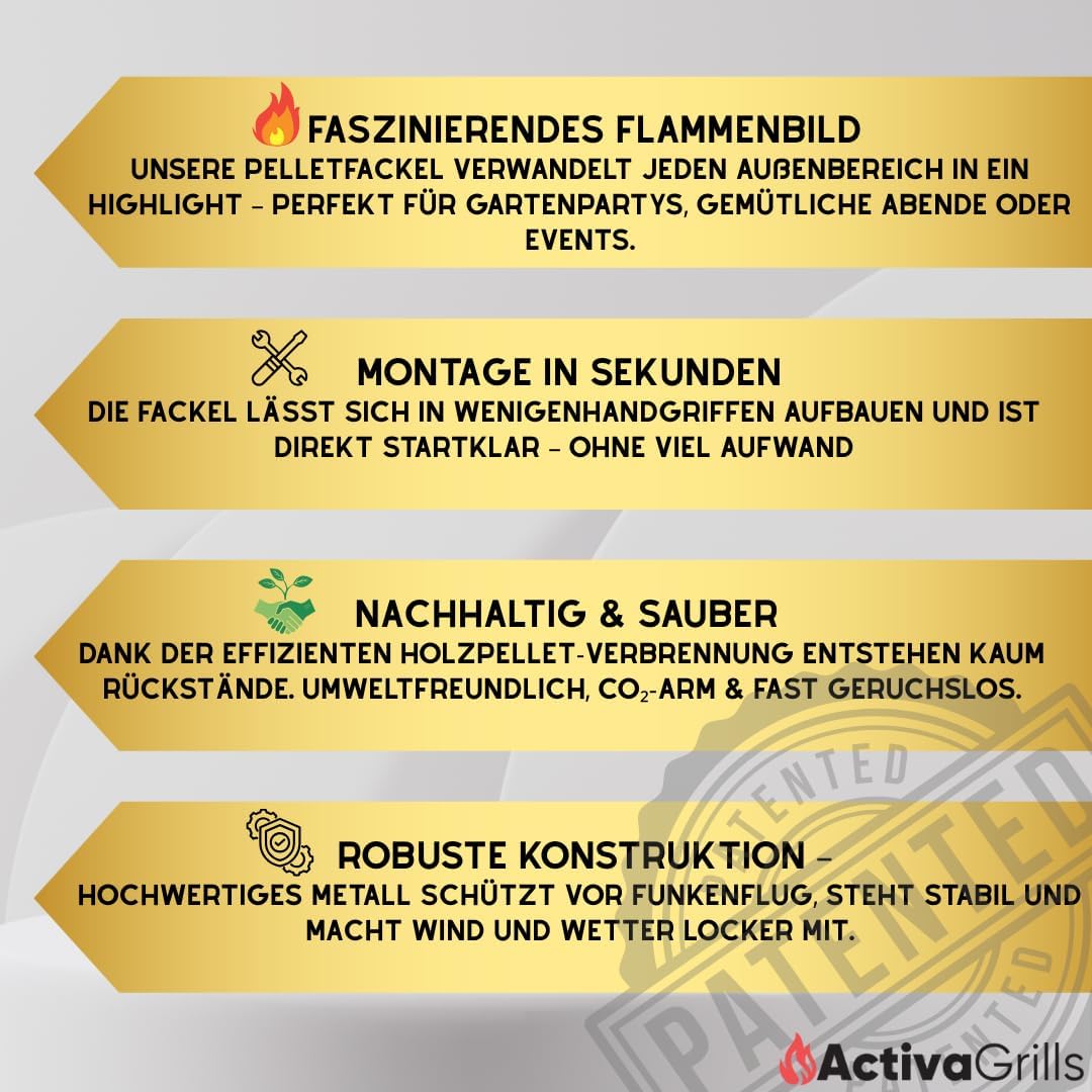 Feuerrohr - Dekorative Feuersäule Outdoor inkl. Reinigungsbürste und Abdeckhaube | Nachhaltige Feuerrohr Pelletfackel für stimmungsvolle Gartenmomente und tolles Ambiente