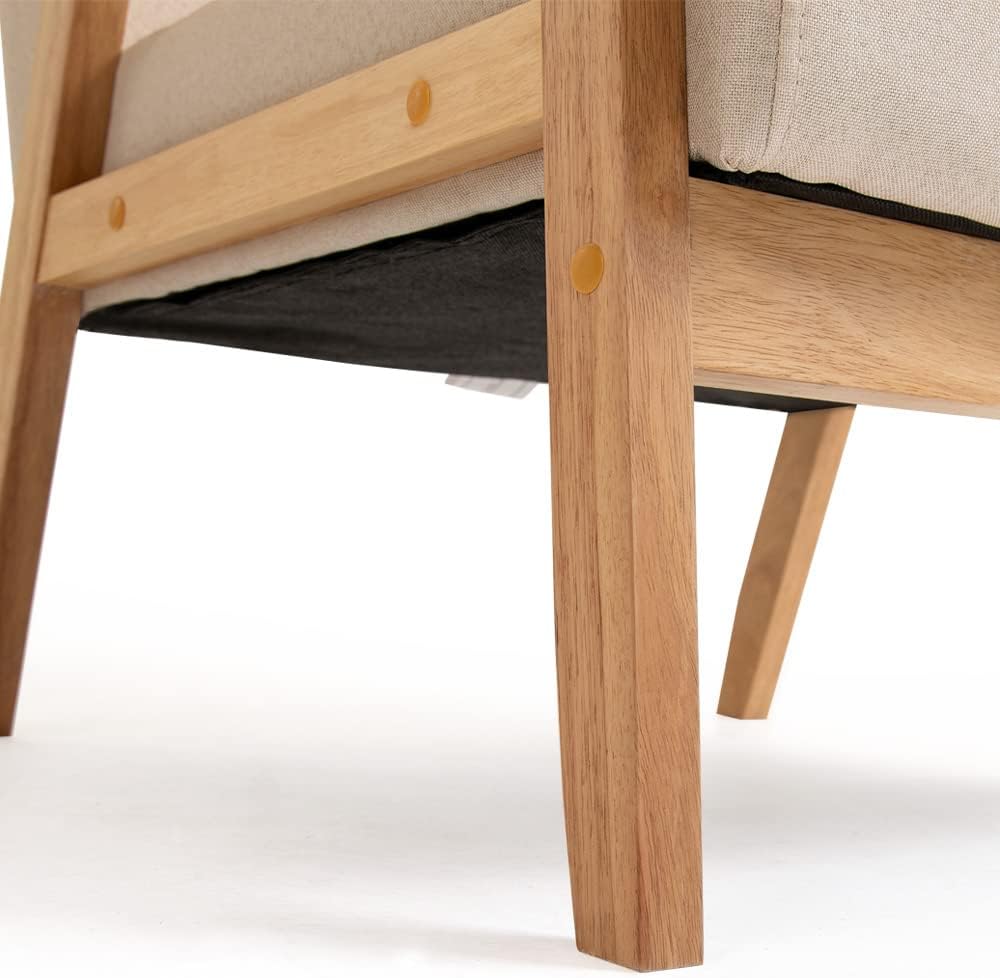 Mingone Sessel Gepolsterter Cocktailsessel Skandinavischer Stil Loungesessel Modern Einzelsofa Massivholz für Wohnzimmer Schlafzimmer Beige,64.5x67x73.5 cm