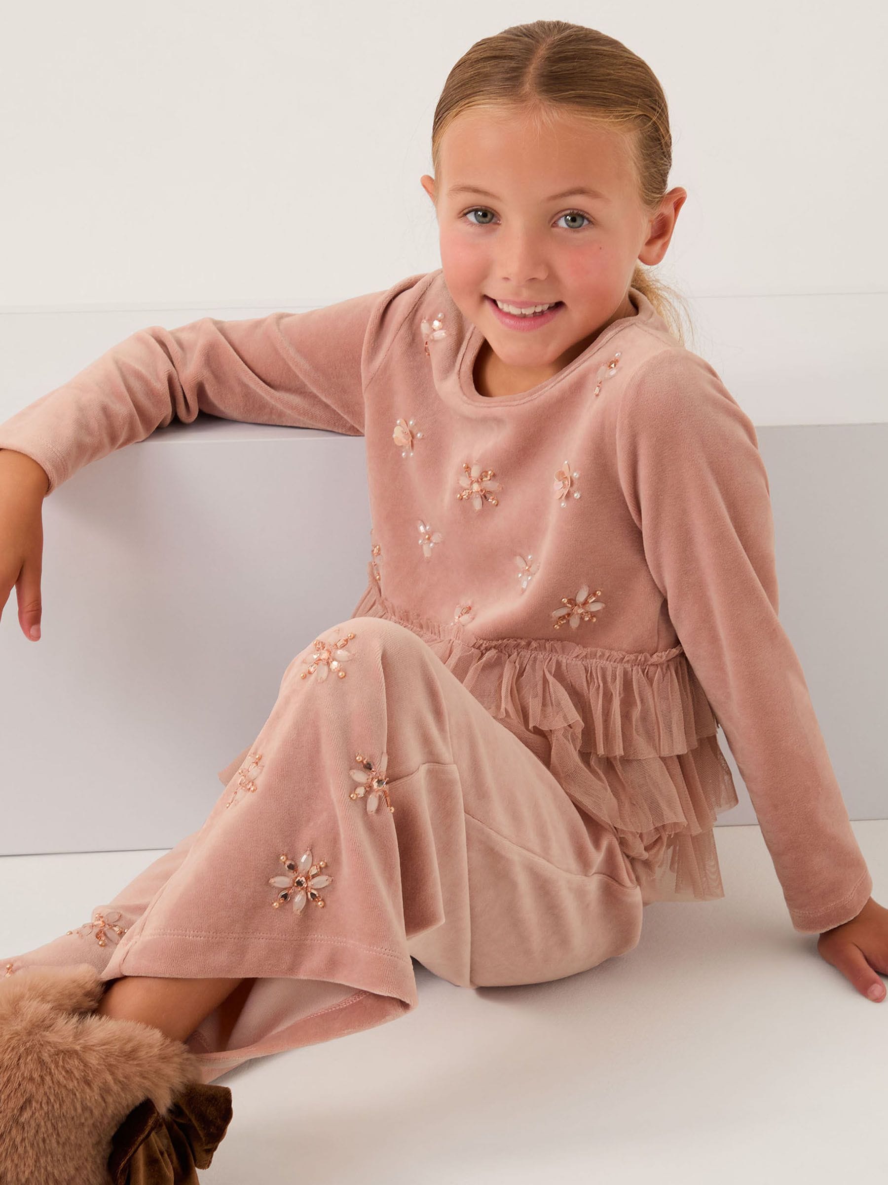 Monsoon Embellished Tulle Tiered Velour Top